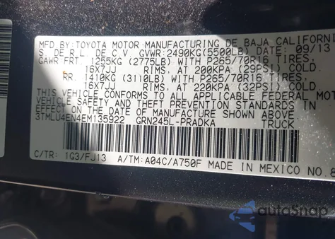 2014 Toyota Tacoma Base V6 from USA, damaged, VIN 3TMLU4EN4EM135922